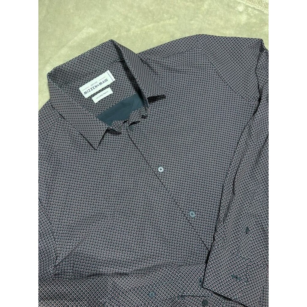 Mizzen Main Shirt Men XXL 2XL Geometric Leeward Trim Fit Dress Long Sleeve